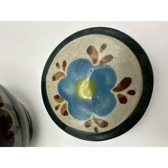 Vintage Mexican Tonala Pottery Round Lidded Trinket Dish Floral Hand Painted - Picture 3 of 9